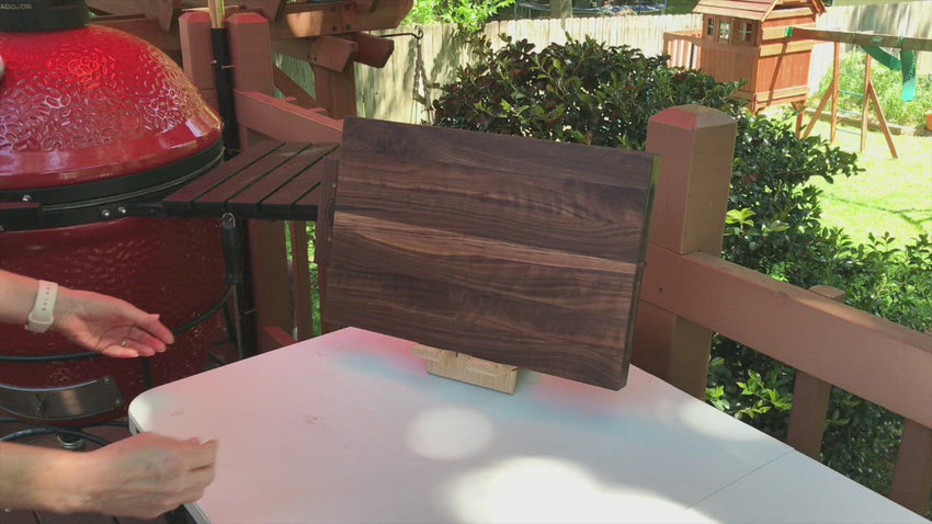 Video Showing Black Walnut Cutting Board with Magnets and Bench Knife Scraper